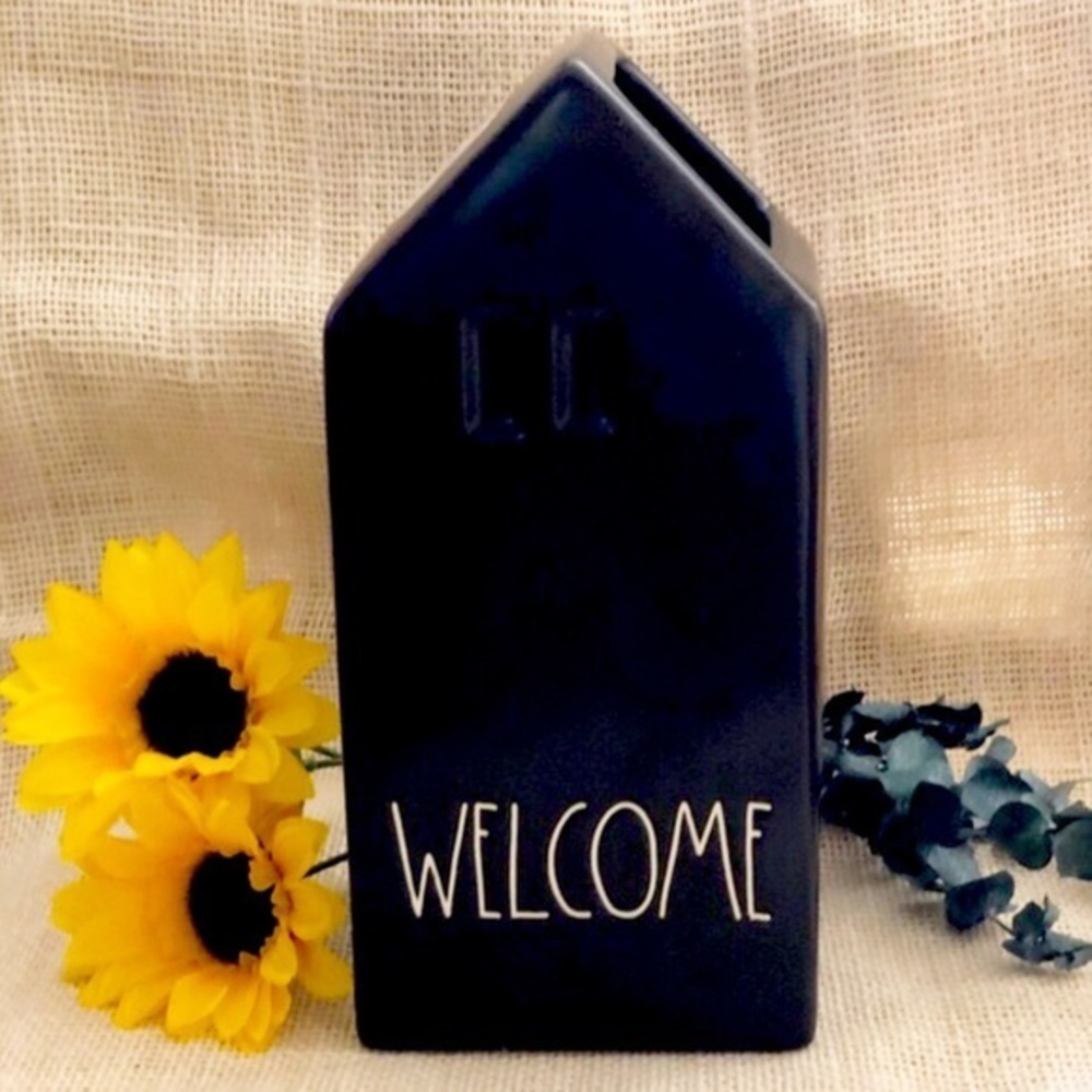 Rae Dunn Black WELCOME House Shaped Vase